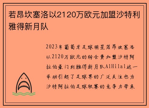 若昂坎塞洛以2120万欧元加盟沙特利雅得新月队
